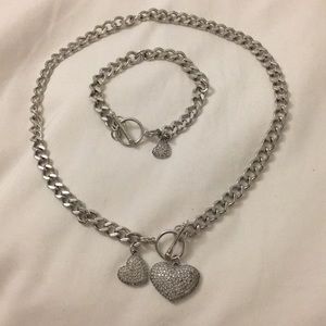 Stainless Steel Heart Choker Necklace and Bracelet